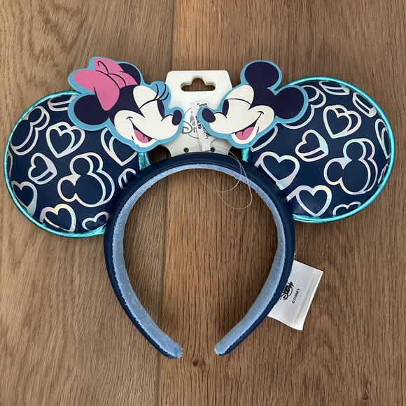 Disney Accessories - Disney Blue Mickey & Minnie Mouse Heart Ears Headband Sweetheart Night 2026 New